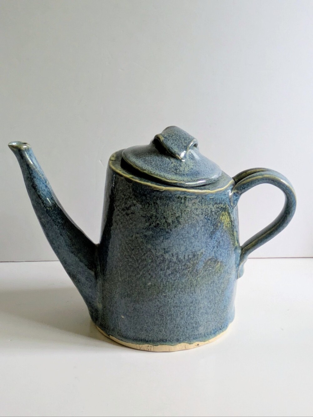 Rustic Blue Pottery Teapot Hand Made Artisan Vintage Cabincore Boho Decor